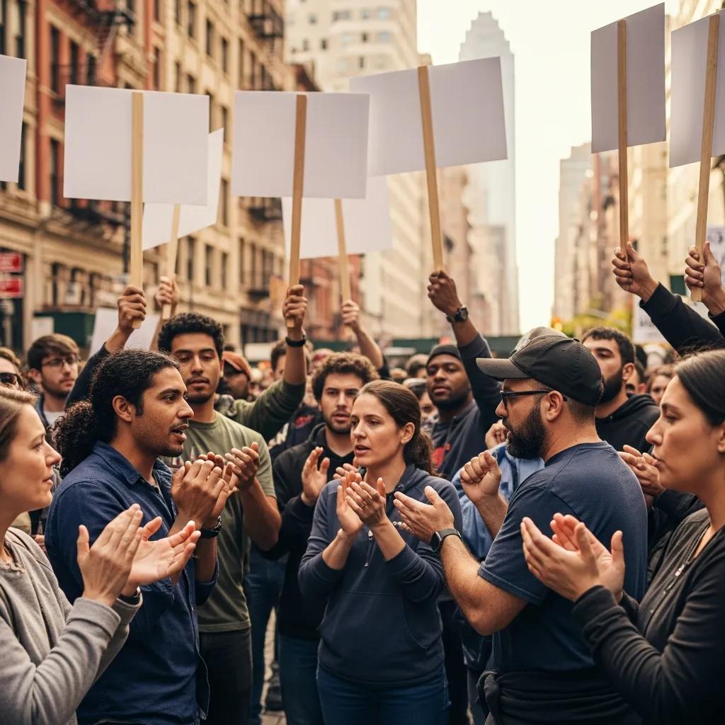 Group of workers engaged in advocacy meeting in New York, showcasing solidarity and community support for wage rights
